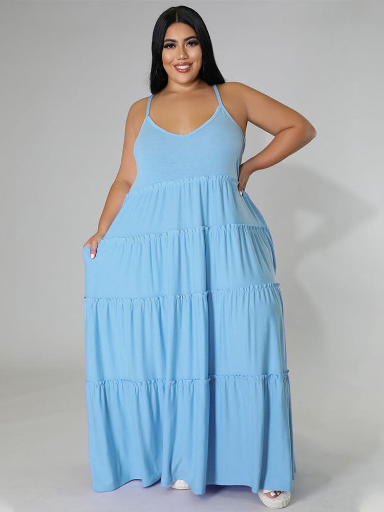 Plus Size Sleeveless Ruffle Maxi Dresses Tiynon