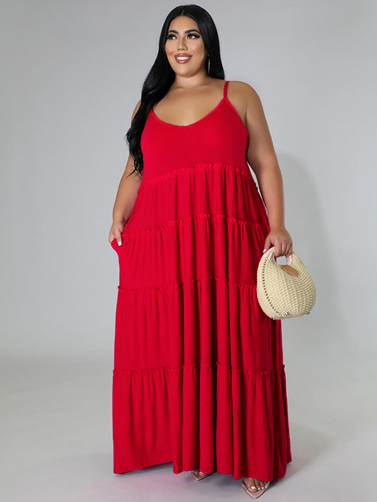 Plus Size Sleeveless Ruffle Maxi Dresses Tiynon