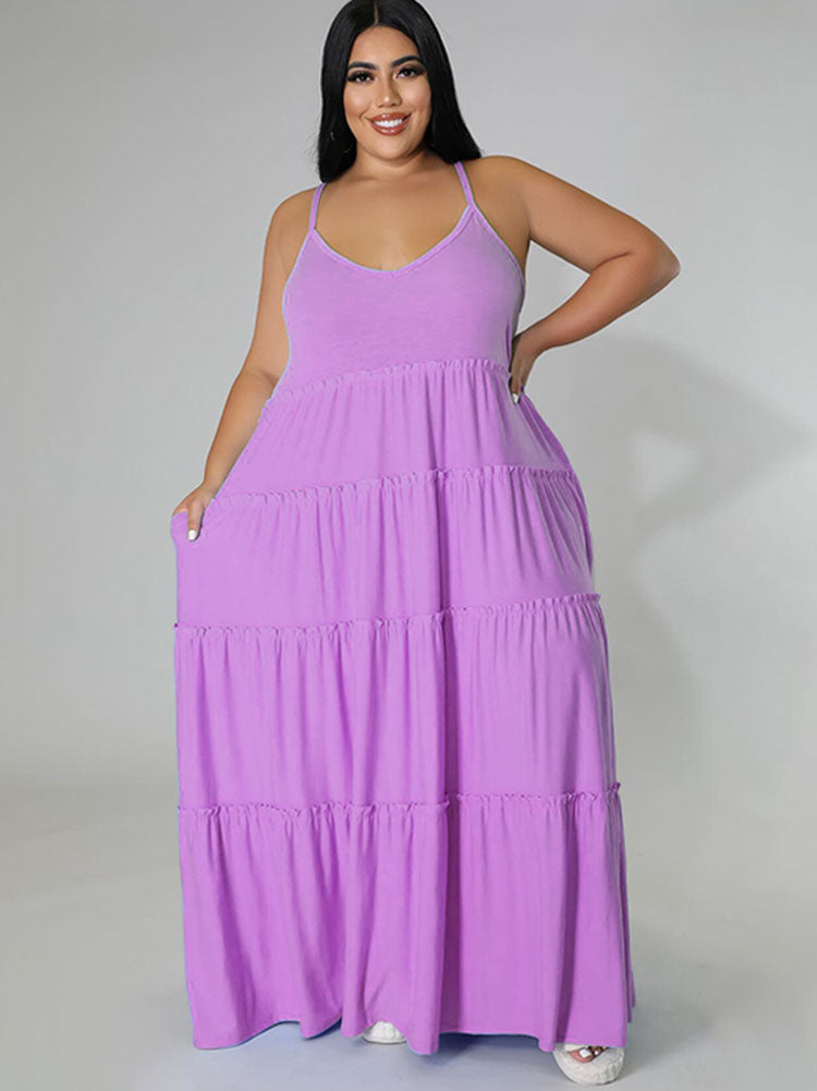 Plus Size Sleeveless Ruffle Maxi Dresses Tiynon