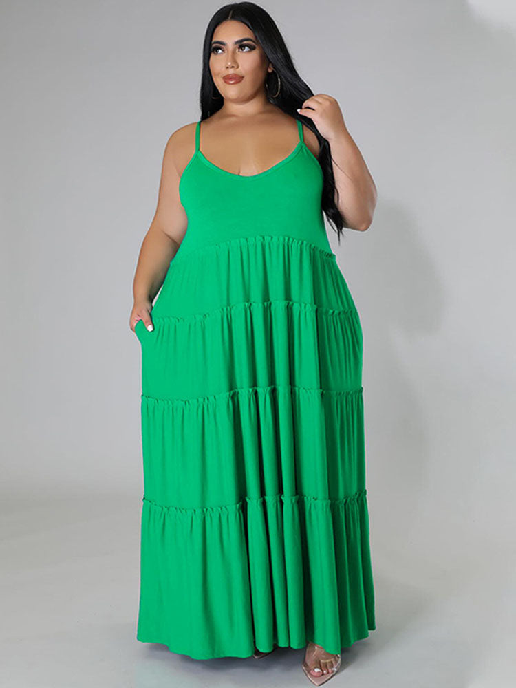 Plus Size Sleeveless Ruffle Maxi Dresses Tiynon