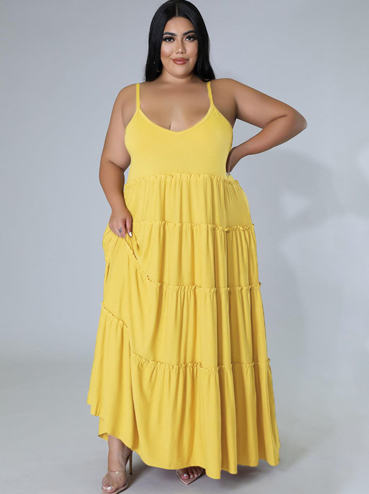 Plus Size Sleeveless Ruffle Maxi Dresses Tiynon