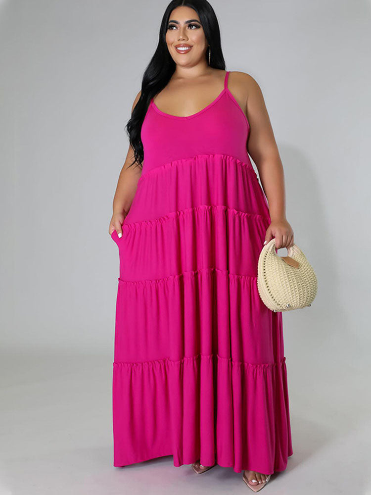 Plus Size Sleeveless Ruffle Maxi Dresses Tiynon