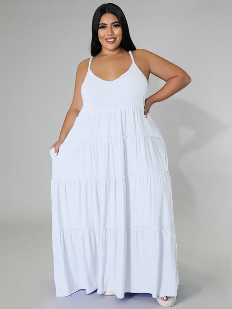 Plus Size Sleeveless Ruffle Maxi Dresses Tiynon