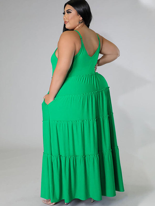 Plus Size Sleeveless Ruffle Maxi Dresses Tiynon