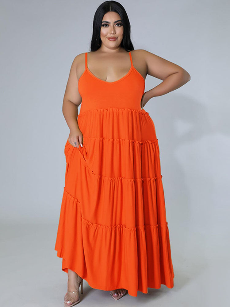 Plus Size Sleeveless Ruffle Maxi Dresses Tiynon