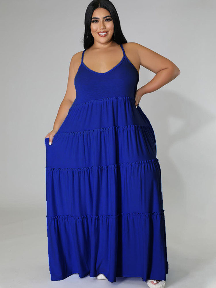 Plus Size Sleeveless Ruffle Maxi Dresses Tiynon