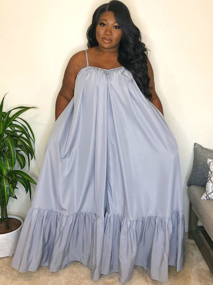 Plus Size Spaghetti Strap Ruffle Beach Maxi Swing Dresses Tiynon