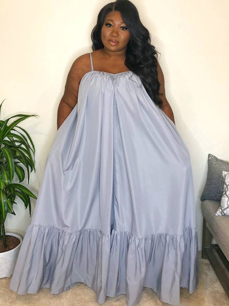 Plus Size Spaghetti Strap Ruffle Maxi Swing Dresses Tiynon