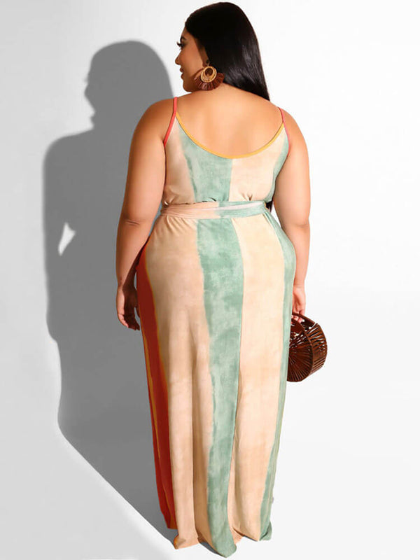 Plus Size Spaghetti Strap Striped Maxi Dresses Tiynon