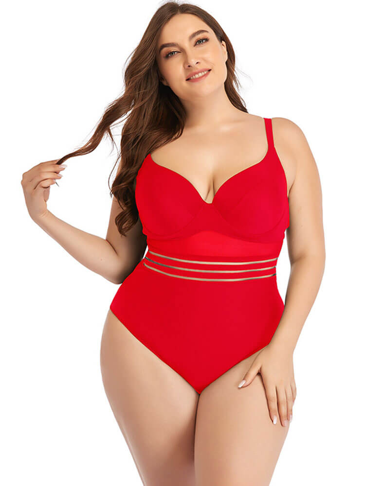 Plus Size Spaghetti Straps Backless Swimsuit Tiynon