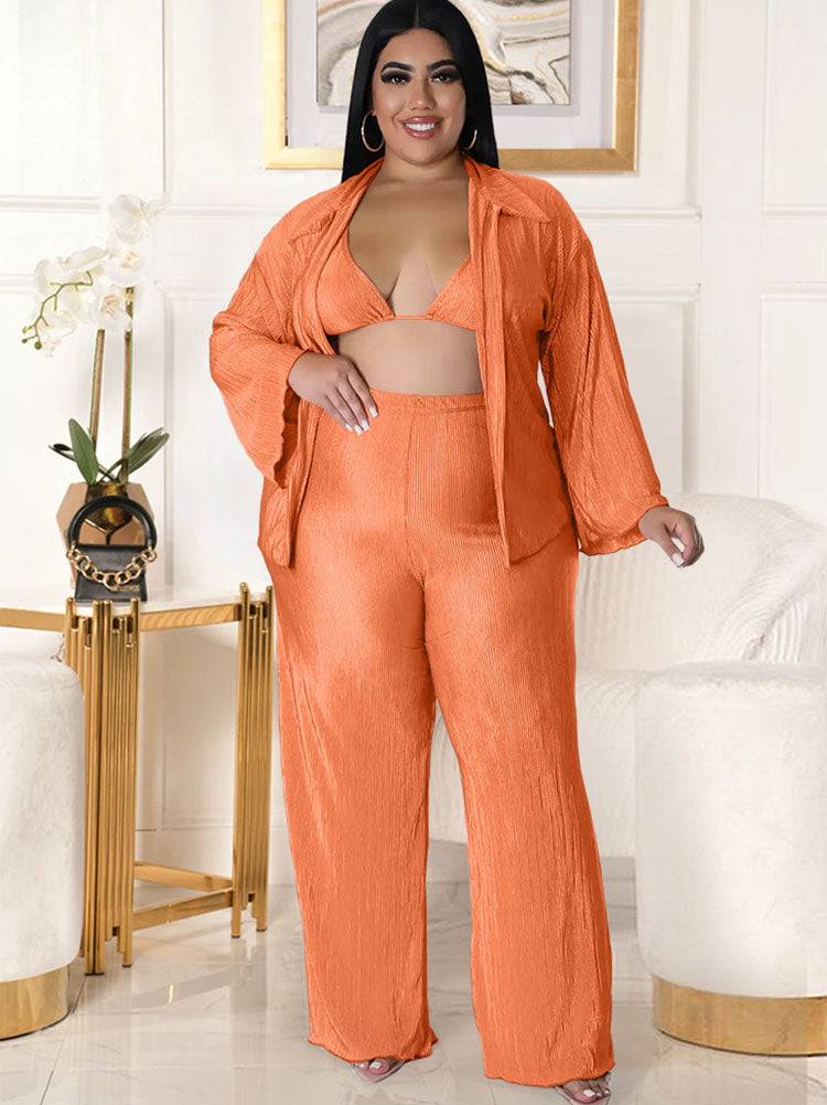 Plus Size Three Piece Cardigan Pant Suits Tiynon