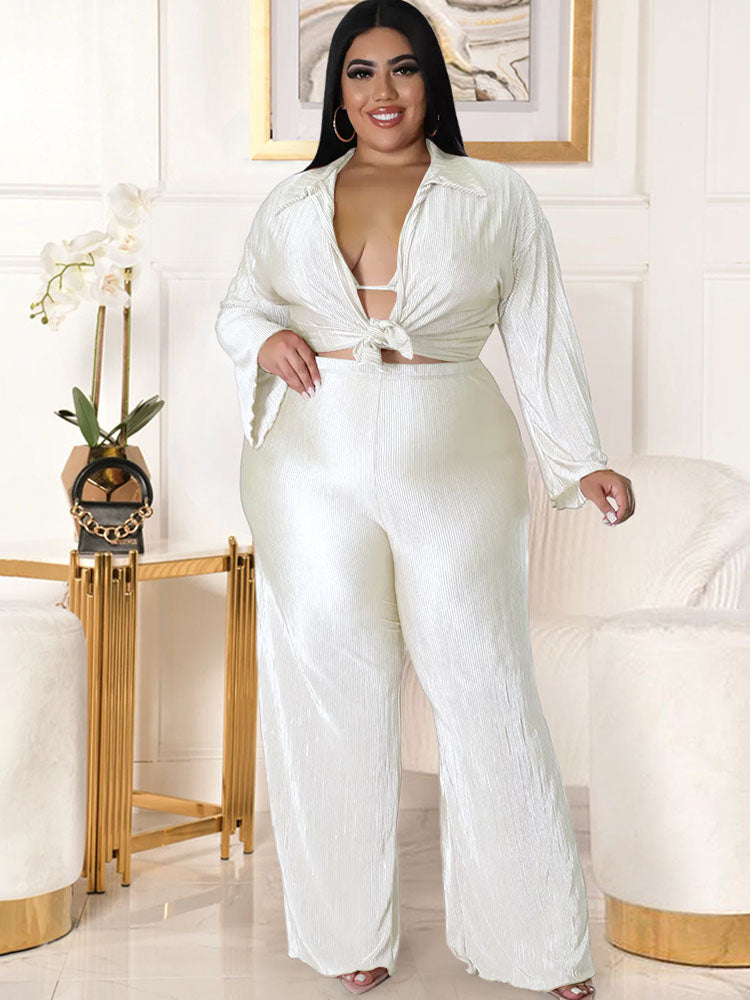 Plus Size Three Piece Cardigan Pant Suits Tiynon