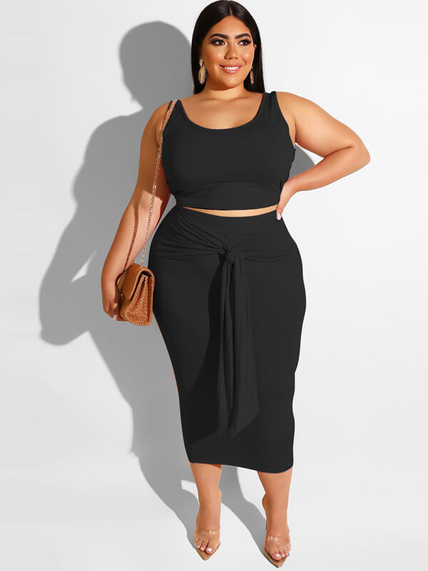 Plus Size Two Piece Tank Top Maxi Skirts Sets Tiynon