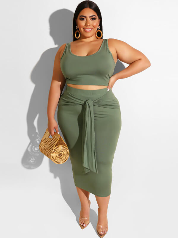 Plus Size Two Piece Tank Top Maxi Skirts Sets Tiynon