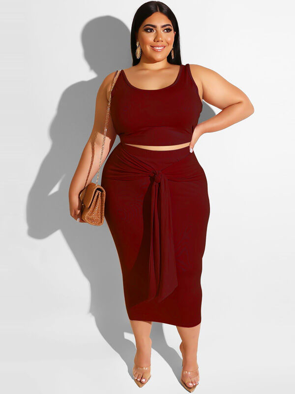 Plus Size Two Piece Tank Top Maxi Skirts Sets Tiynon