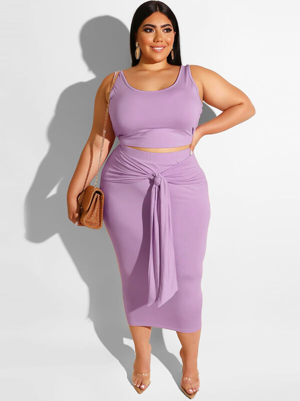 Plus Size Two Piece Tank Top Maxi Skirts Sets Tiynon