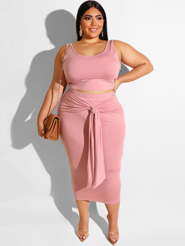 Plus Size Two Piece Tank Top Maxi Skirts Sets Tiynon