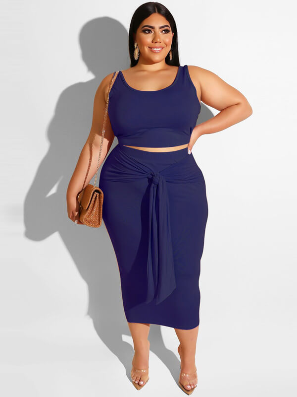 Plus Size Two Piece Tank Top Maxi Skirts Sets Tiynon