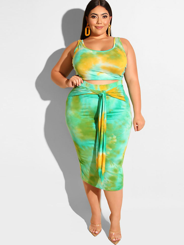 Plus Size Two Piece Tank Top & Midi Dress Outfits Tiynon