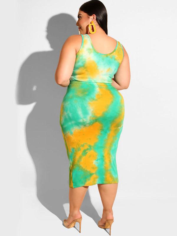 Plus Size Two Piece Tank Top & Midi Dress Outfits Tiynon