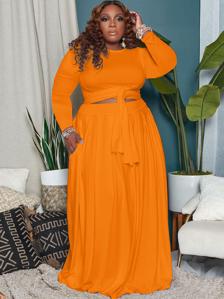 Plus Size Two Piece Wrap Top & Maxi Dresses Tiynon