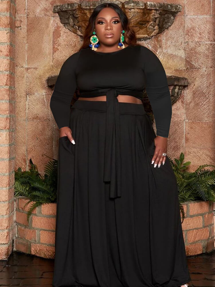 Plus Size Two Piece Wrap Top & Maxi Dresses Tiynon