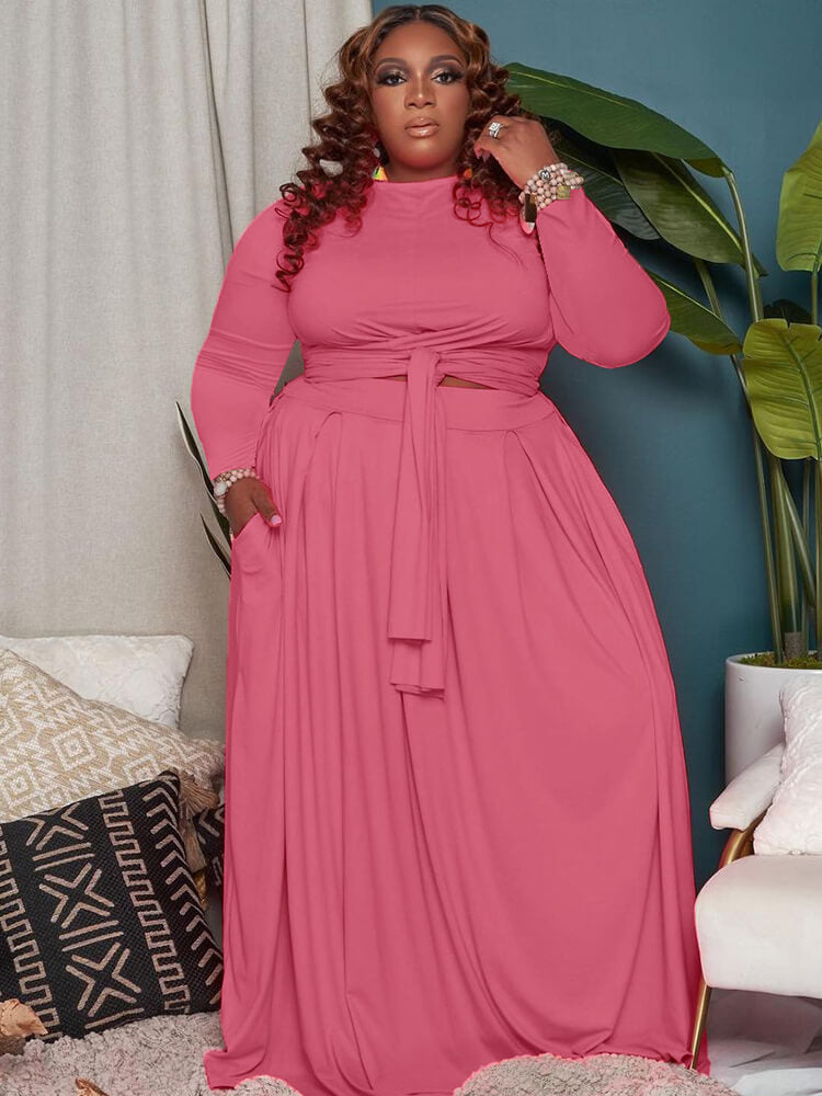 Plus Size Two Piece Wrap Top & Maxi Dresses Tiynon