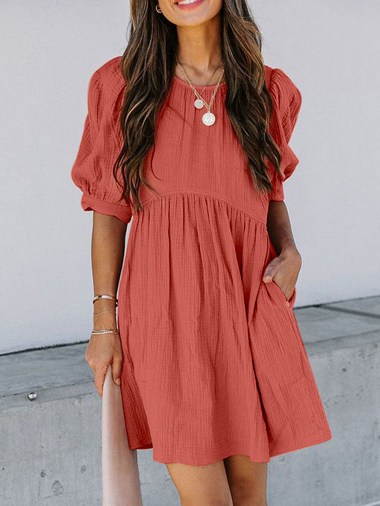 Puff Sleeve Ruffled Loose Mini Dresses Tiynon