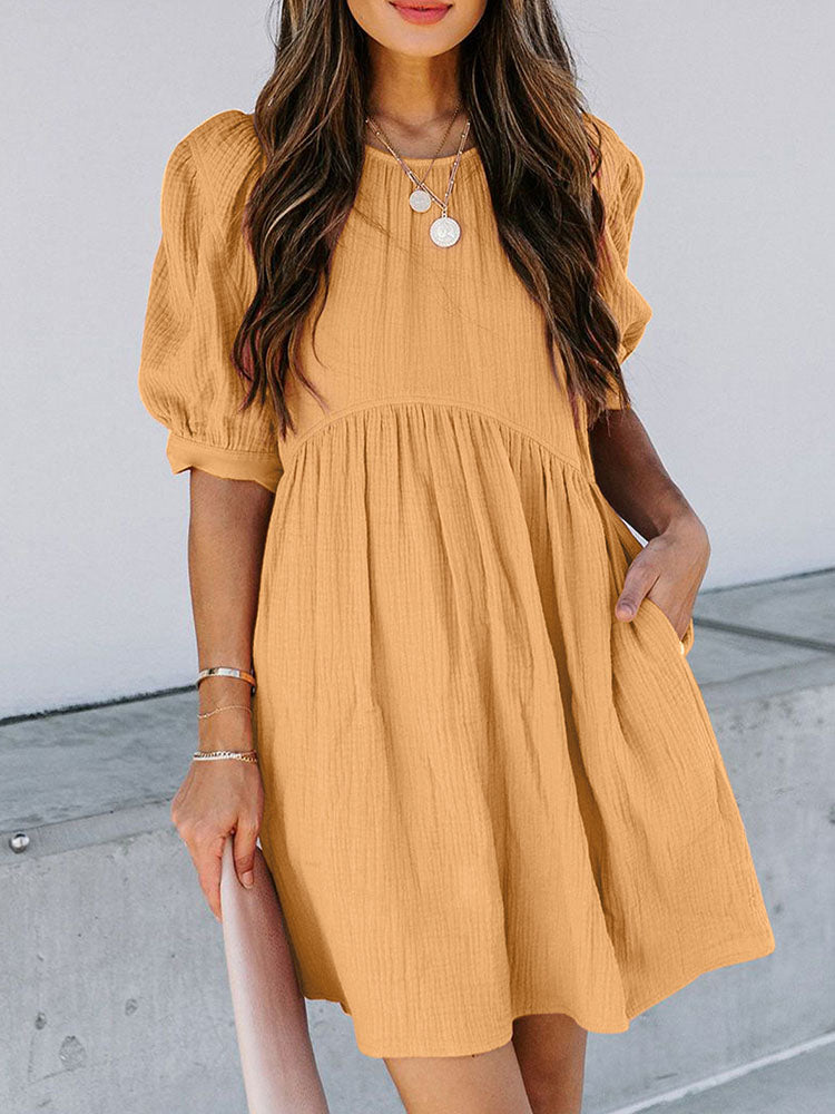 Puff Sleeve Ruffled Loose Mini Dresses Tiynon