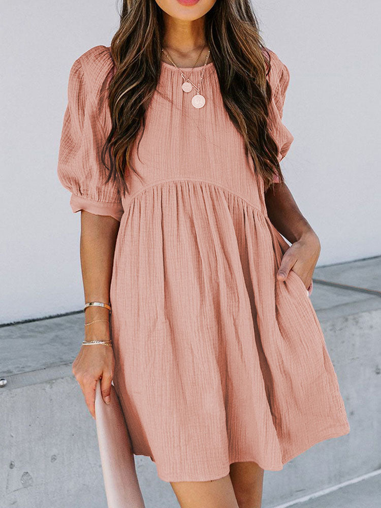 Puff Sleeve Ruffled Loose Mini Dresses Tiynon