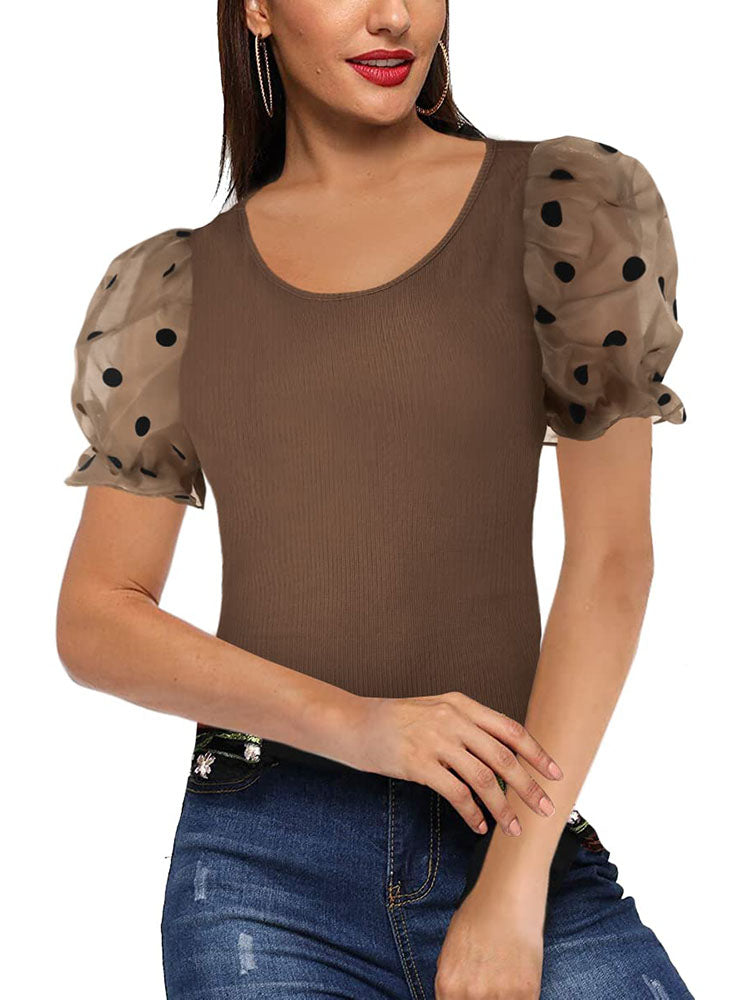 Puff Sleeve Scoop Neck Tops Tiynon