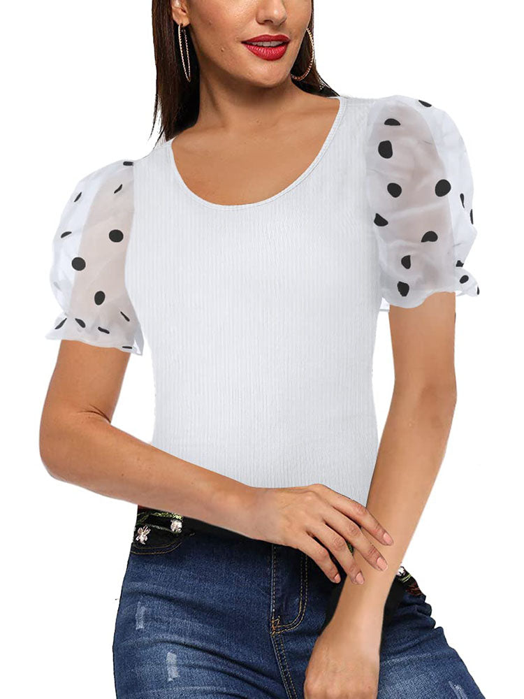 Puff Sleeve Scoop Neck Tops Tiynon