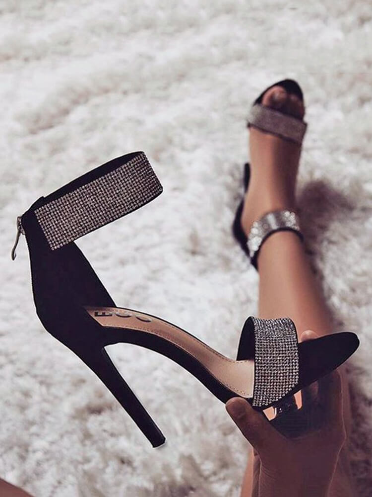 Rhinestone Ankle Strap High Heel Sandals Tiynon