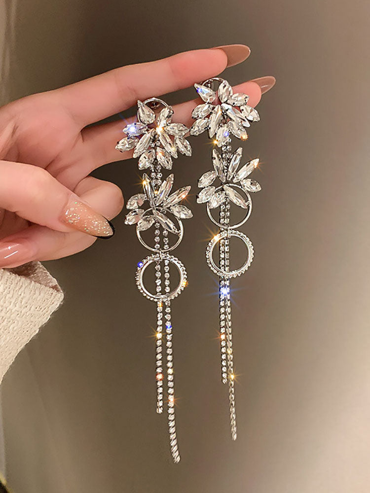 Rhinestone Butterfly Heart Tassel Earrings Tiynon