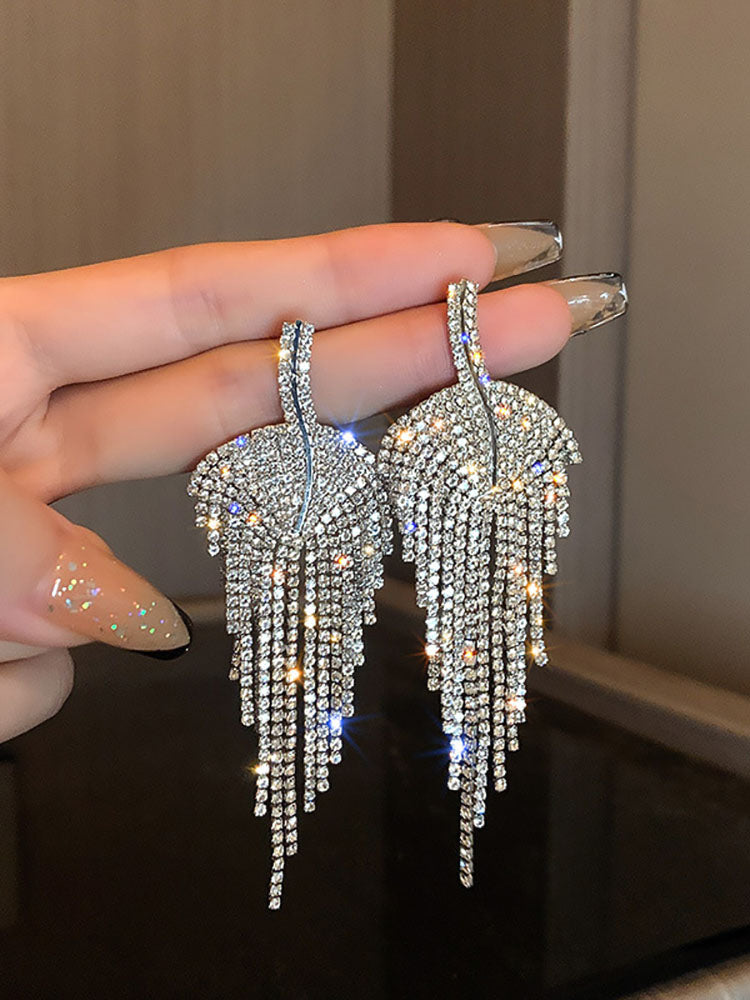 Rhinestone Butterfly Heart Tassel Earrings Tiynon