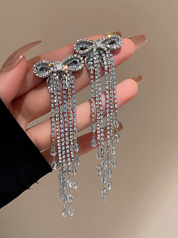 Rhinestone Butterfly Heart Tassel Earrings Tiynon