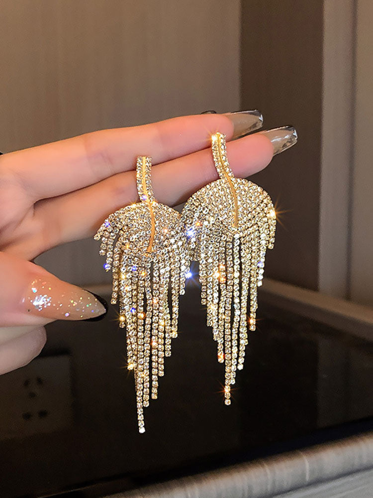 Rhinestone Butterfly Heart Tassel Earrings Tiynon