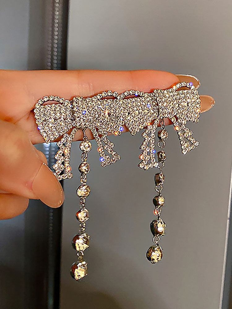 Rhinestone Butterfly Heart Tassel Earrings Tiynon