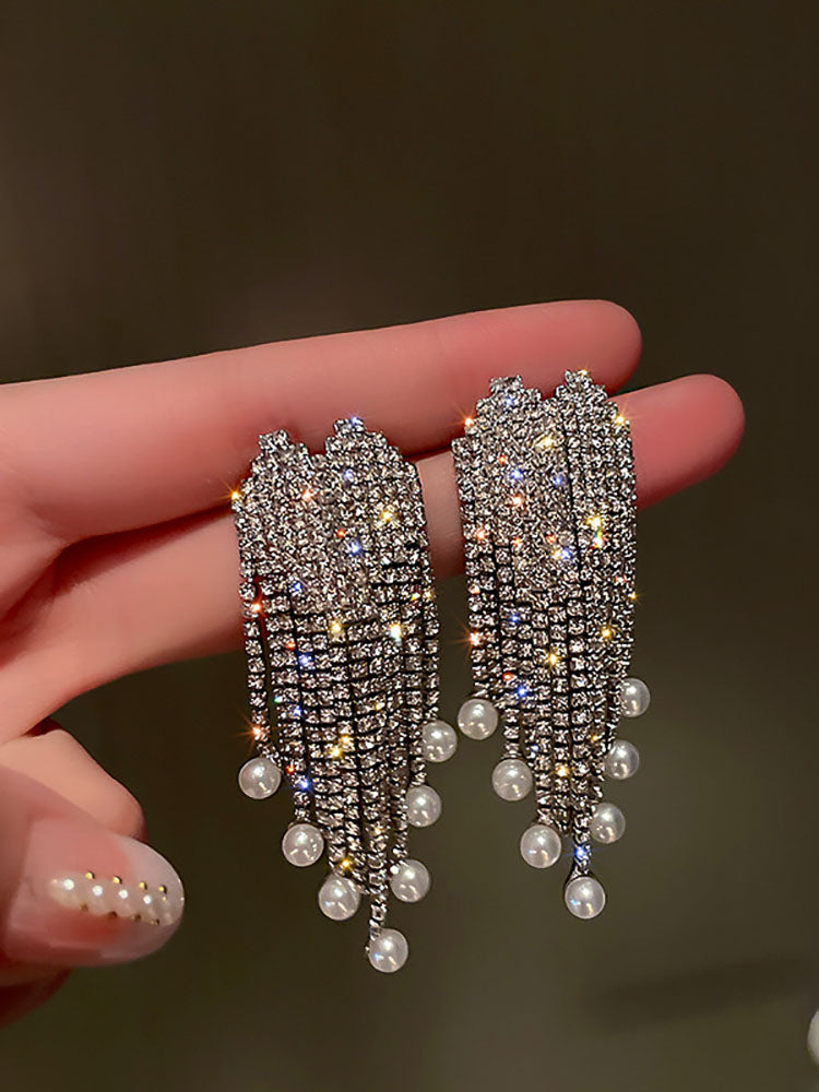 Rhinestone Butterfly Heart Tassel Earrings Tiynon