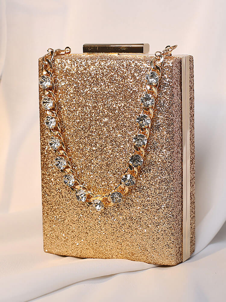 Rhinestone Glitter Chain Cuboid Handbag Tiynon