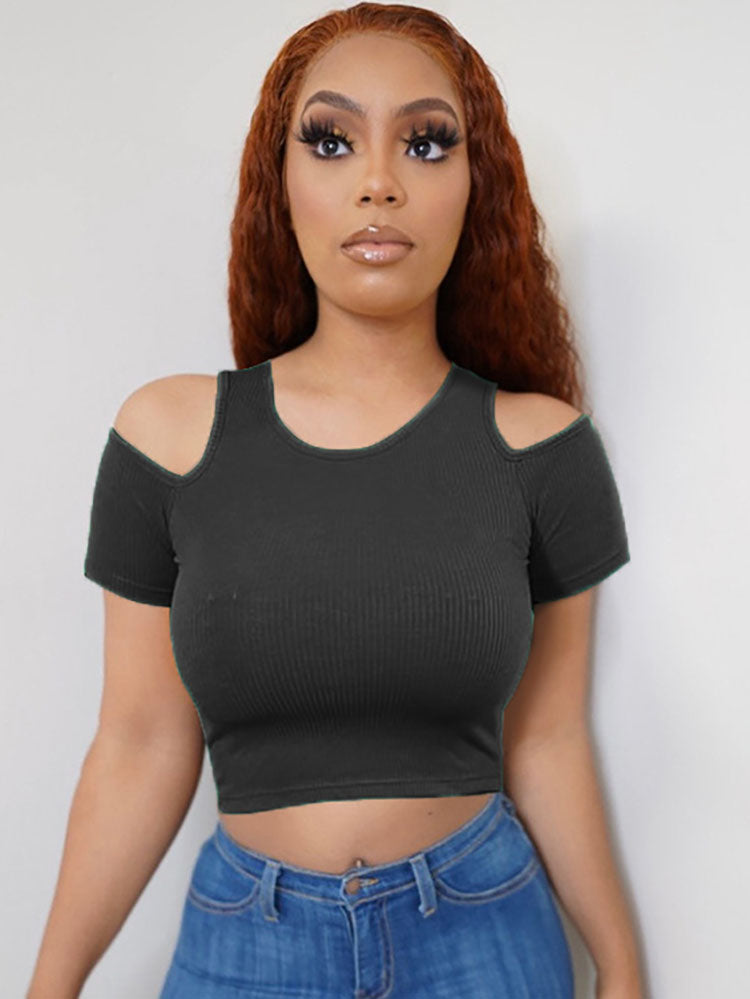 Ribbed Short Sleeve Crop Tops Tiynon