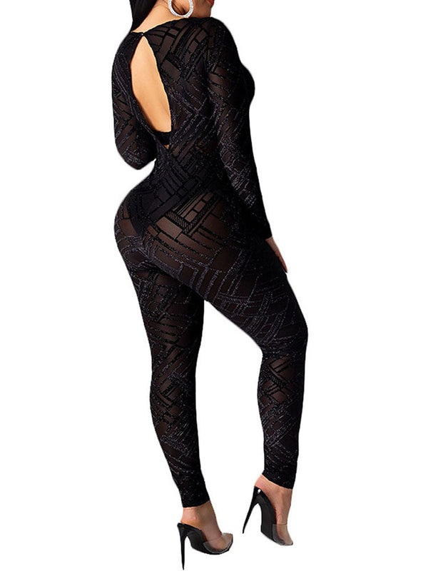 Round Neck Mesh Jumpsuit Tiynon