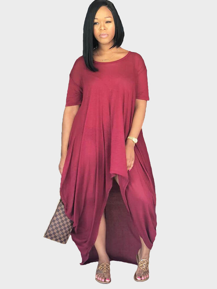 Ruched Irregular T-shirt Maxi Dresses Tiynon