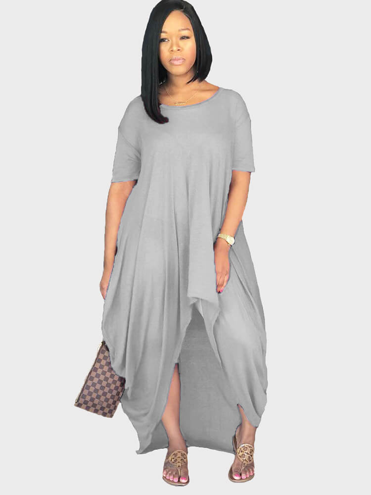 Ruched Irregular T-shirt Maxi Dresses Tiynon