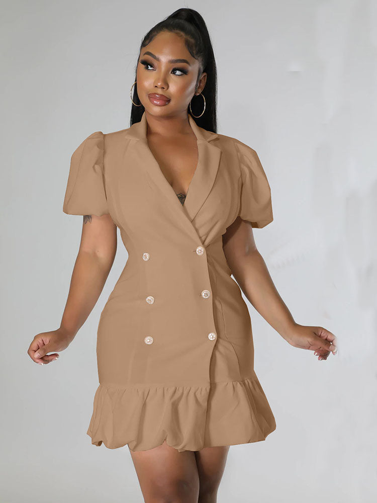 Ruffle Hem Puff Sleeve Mini Dresses Tiynon