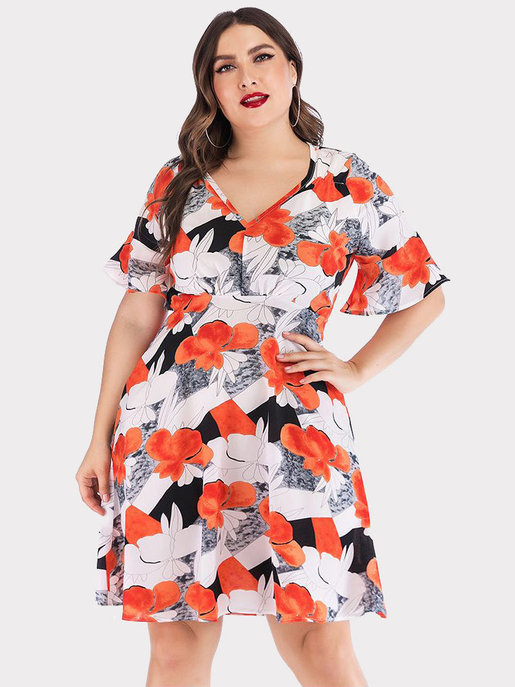 Ruffle Print Stitching Dress Tiynon