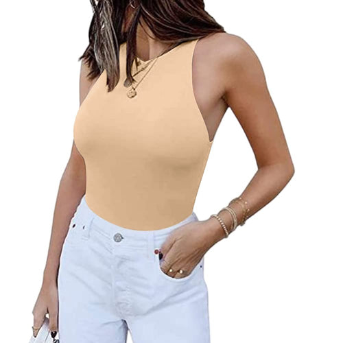 Sleeveless Solid Color Racer Bodysuit Top