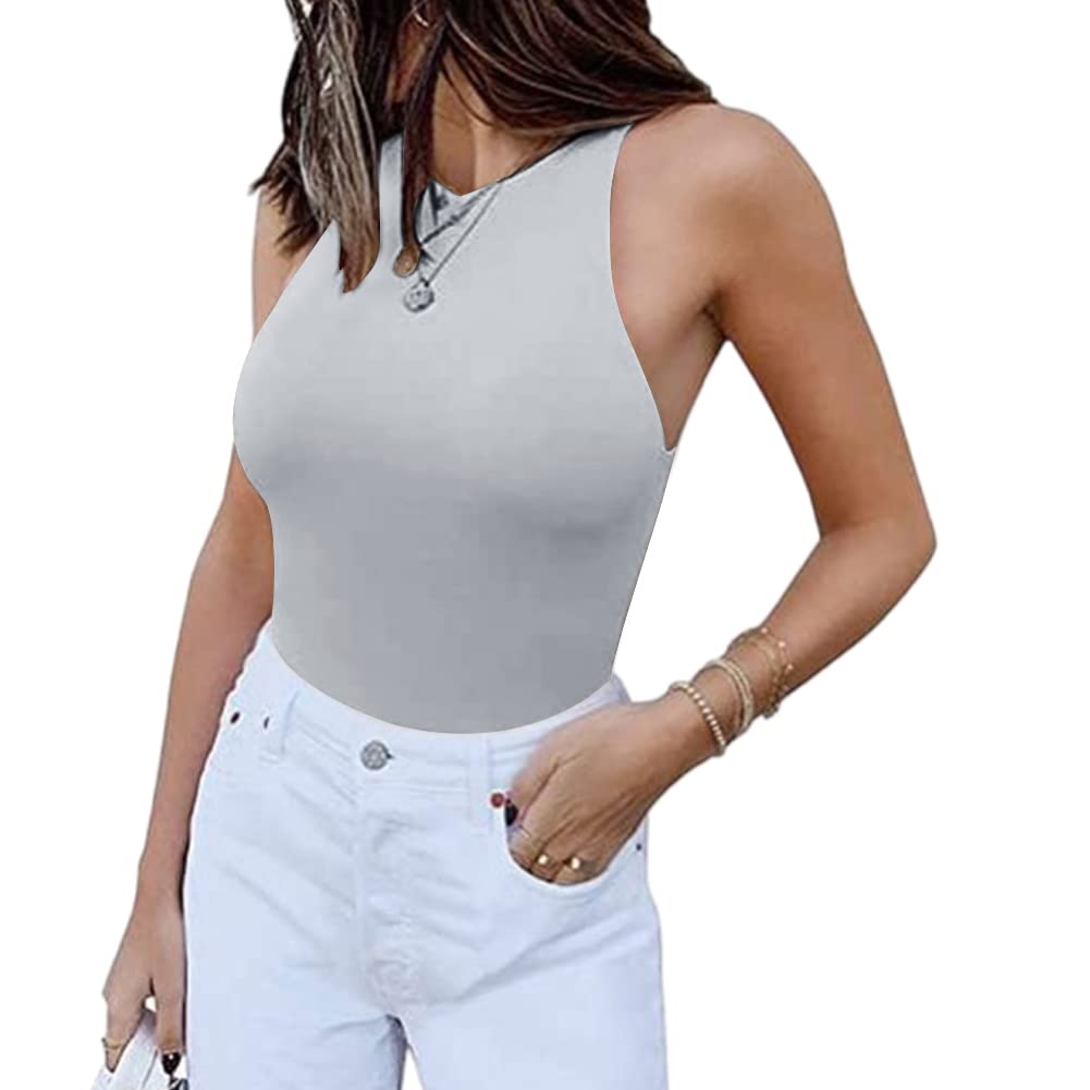 Sleeveless Solid Color Racer Bodysuit Top