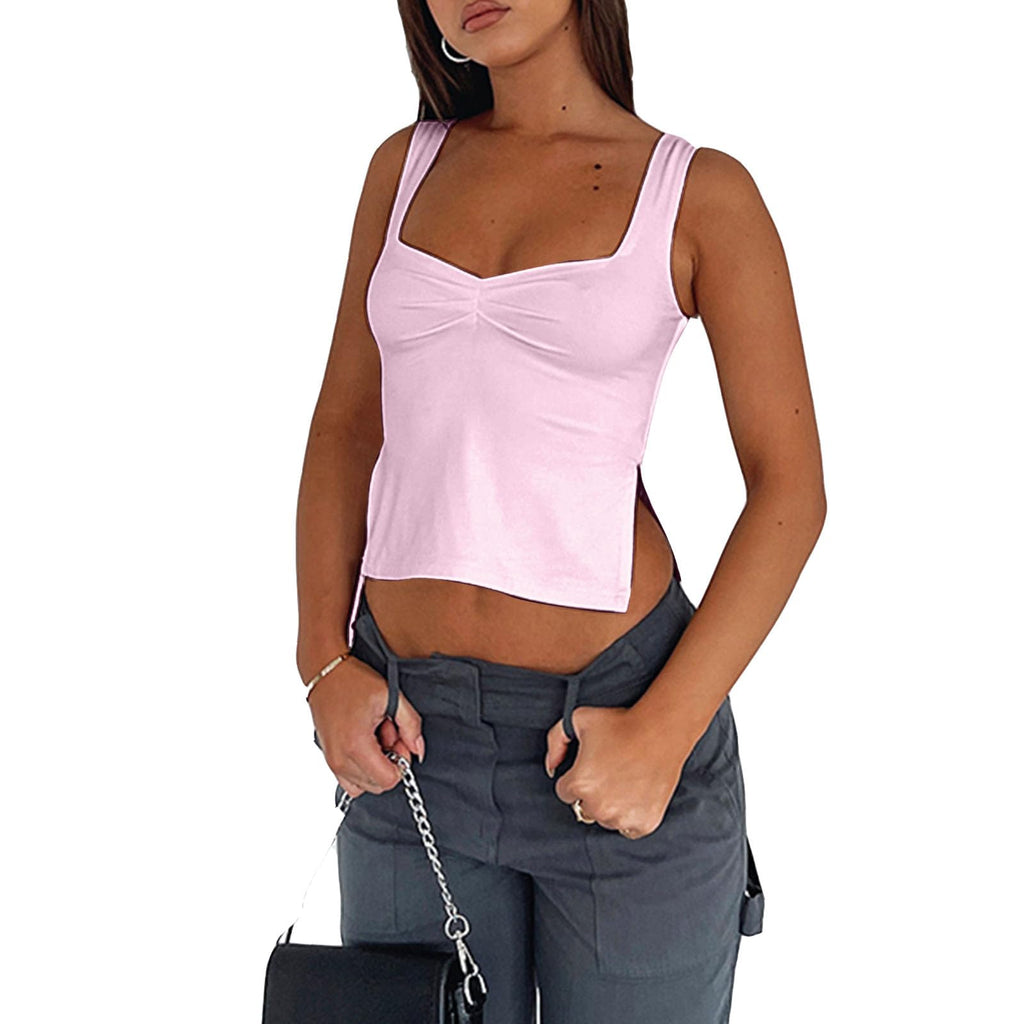 Sweetheart Neck Sleeveless Spilts Tank Crop Top