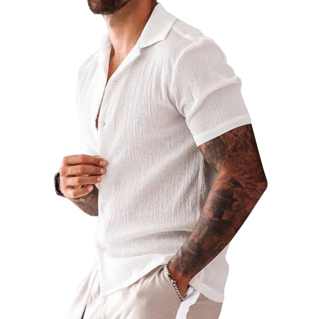 Mens Linen Cotton Short Sleeve Shirts